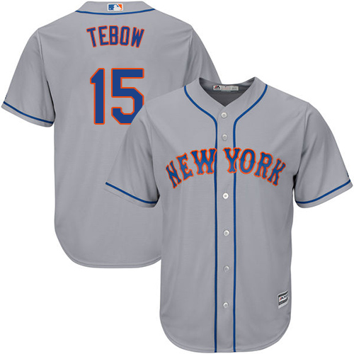 Mets #15 Tim Tebow Grey Road Cool Base Stitched Youth MLB Jersey - Click Image to Close